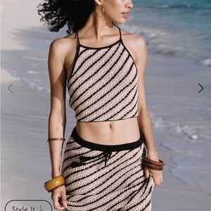 LSpace Black and Cream Striped Crochet Halter Top